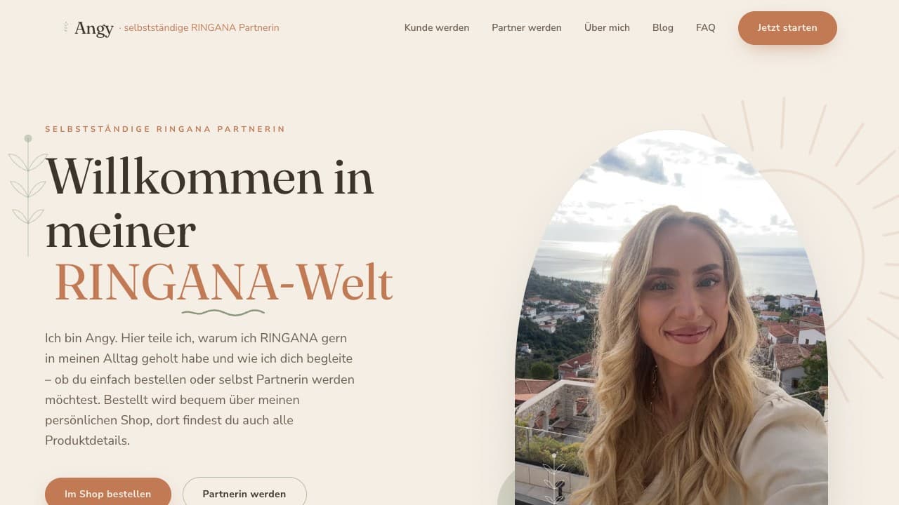 Homepage of glow-with-angy.de with a warm, personal design